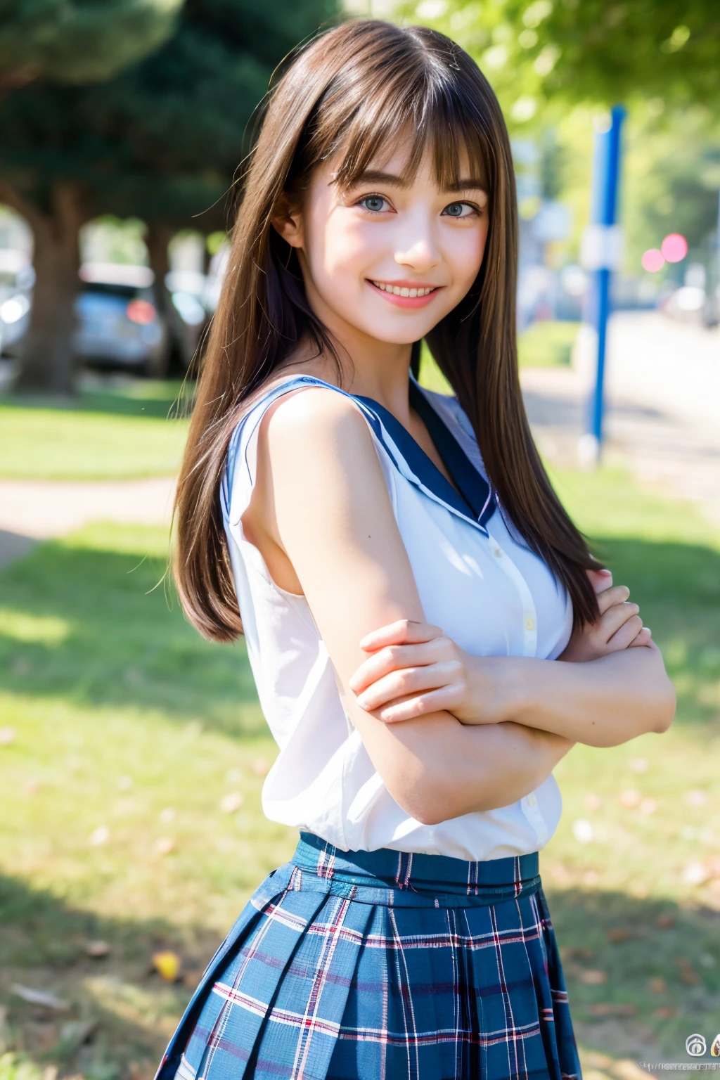 absurdres,,best quality:1.4),
(8k,raw photo realistic:1.2),looking at viewer,
cute girl,
(detailed skin,detailed face,detailed eyes,),Eurasian
cute girl,upper body, idol,blue eyes,grin,
fullbody, school skirt, camisole,
10 years old,