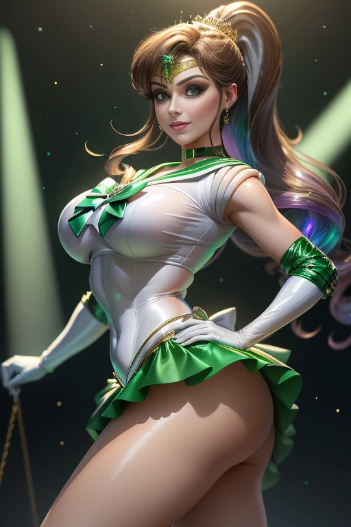 Pose de modelo sexy, showing your ass to the camera looking back, Realistic, Foto Ultra-Micro, extremely high quality, ultra-detalhado CG unidade 8k papel de parede, ((Tiara dourada luxuosa na testa: 1.4, mini Saia plissada verde brilhante: 1.2, Mini green pre-gate skirt: 1.1,sem manga,luvas verdes nos cotovelos: 1.1, Verde Grande Cor, colarinho de marinheiro verde, Broche verde)), de baixo, detalhe intrincado, (1 female), 20 anos, (sailor Jupiter, olhos verdes, rabo-de-cavalo, Tiara, jewelries, Uniforme Sailor Senshi, colarinho de marinheiro verde, gargantilha, Bosques de Cotovelo, luvas brancas, Broches, malha branca, saia verde, Saia plissadas), cabelos castanhos incrivelmente longos: 1.2, brilhante bonito liso cabelo castanho longo: 1.2, Jupiter sailor uniform, (Uniforme Sailor Senshi, bare arms: 1.1, Long white latex gloves with luxurious golden decoration: 1.3, gargantilha verde, Decote sexy ousadamente grande, Brincos dourados em forma de anel, Bright green long boots with luxurious golden decor), (very thin white holographic leather and apt high gloss: 1.3), Avante de gravete de pernas altas ousadas e sexy, (Pose de modelo sexy),
((sorriso sedutor, cara muito bonita, cabelos marrom, Detalhes do rosto: 1.5, olhos verdes brilhantes, beautiful face, olhos bonitos, olhos brilhantes, thin lips: 1.3, fino, Sharp, pale eyebrows, long dark eyelashes, Double eyelashes)), Luxuosas asas brancas enormes, muscle muscles: 1.2, abdominais musculosos: 1.2, um rosto pequeno, Seios enormes, alto e perfeitamente fornecido, cintura fina, Pose de modelo sexy, visible pores, perfect hands: 1.5, octane rendering, highly dramatic picture, Luz natural forte, sunlight, exquisite lighting and shadow, Dynamic angle, Harpa DSLR, foco: 1.0, Maximum clarity and sharpness, detailed perfect hands, (Dynamic lightning backgrou, A sombra da floresta, Lightning space background, jupiter, fora, ..lua, Dynamic background, fundo do detalhe),(Mecha Musume)