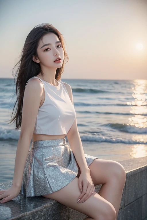 (full bodyesbian:1.5),(1girll:1.3),(view the viewer:1.4),(anatomy correct:1.4),(Sitting in the sea in a rainstorm:1.2),(Wear a white gymnastics skirt:1.2),(Accurate and perfect face:1.3),(Long legs:1.3),hyper HD, Ray traching, reflective light, structurally correct, Award-Awarded, High detail, Fade-in and fade-out shadow contrast, Face lighting ,Cinematic lighting, Masterpiece, super detailing, High quality, High detail, Best quality, 16k,High contrast,