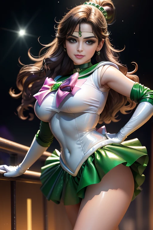 Pose de modelo sexy, showing your ass to the camera looking back, Realistic, Foto Ultra-Micro, extremely high quality, ultra-detalhado CG unidade 8k papel de parede, ((Tiara dourada luxuosa na testa: 1.4, mini Saia plissada verde brilhante: 1.2, Mini green pre-gate skirt: 1.1,sem manga,luvas verdes nos cotovelos: 1.1, Verde Grande Cor, colarinho de marinheiro verde, Broche verde)), de baixo, detalhe intrincado, (1 female), 20 anos, (sailor Jupiter, olhos verdes, rabo-de-cavalo, Tiara, jewelries, Uniforme Sailor Senshi, colarinho de marinheiro verde, gargantilha, Bosques de Cotovelo, luvas brancas, Broches, malha branca, saia verde, Saia plissadas), cabelos castanhos incrivelmente longos: 1.2, brilhante bonito liso cabelo castanho longo: 1.2, Jupiter sailor uniform, (Uniforme Sailor Senshi, bare arms: 1.1, Long white latex gloves with luxurious golden decoration: 1.3, gargantilha verde, Decote sexy ousadamente grande, Brincos dourados em forma de anel, Bright green long boots with luxurious golden decor), (very thin white holographic leather and apt high gloss: 1.3), Avante de gravete de pernas altas ousadas e sexy, ((sorriso sedutor, cara muito bonita, cabelos marrom, Detalhes do rosto: 1.5, olhos verdes brilhantes, beautiful face, olhos bonitos, olhos brilhantes, thin lips: 1.3, fino, Sharp, pale eyebrows, long dark eyelashes, Double eyelashes)), Luxuosas asas brancas enormes, muscle muscles: 1.2, abdominais musculosos: 1.2, um rosto pequeno, Seios enormes, alto e perfeitamente fornecido, cintura fina, Pose de modelo sexy, visible pores, perfect hands: 1.5, octane rendering, highly dramatic picture, Luz natural forte, sunlight, exquisite lighting and shadow, Dynamic angle, Harpa DSLR, foco: 1.0, Maximum clarity and sharpness, detailed perfect hands, (Dynamic lightning backgrou, A sombra da floresta, Lightning space background, jupiter, fora, ..lua, Dynamic background, fundo do detalhe)