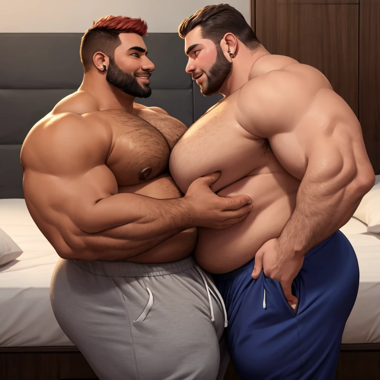 Professional photos, Two white men, gay, in bed, cuddling, fat asses, boy bubblebutts, big male ass, wearing grey sweatpants, tight grey sweatpants, huge man booty, cuddling in bed, their asses are huge, fat butt, round butt, huge butt, comically massive butt, full butt, juicy butt, can see their faces, looking into each other’s eyes, smiling, attractive hot men, big ass, holding each other, cuddling, grey sweatpants, redheads, huge massive dumptruck asses, in bed, butts pointed up, laying on stomachs, grey sweatpants, each guy has one butt, horny, attracted to each other, big man booty, fat ass, huge ass, very large ass, ass in sweatpants, about to kiss, have big boobs in tank tops, man with big boobs, man with fat tits, man with woman’s boobs, wearing stud earrings, both people are men, sexy men, thick men, big booty men, hairy