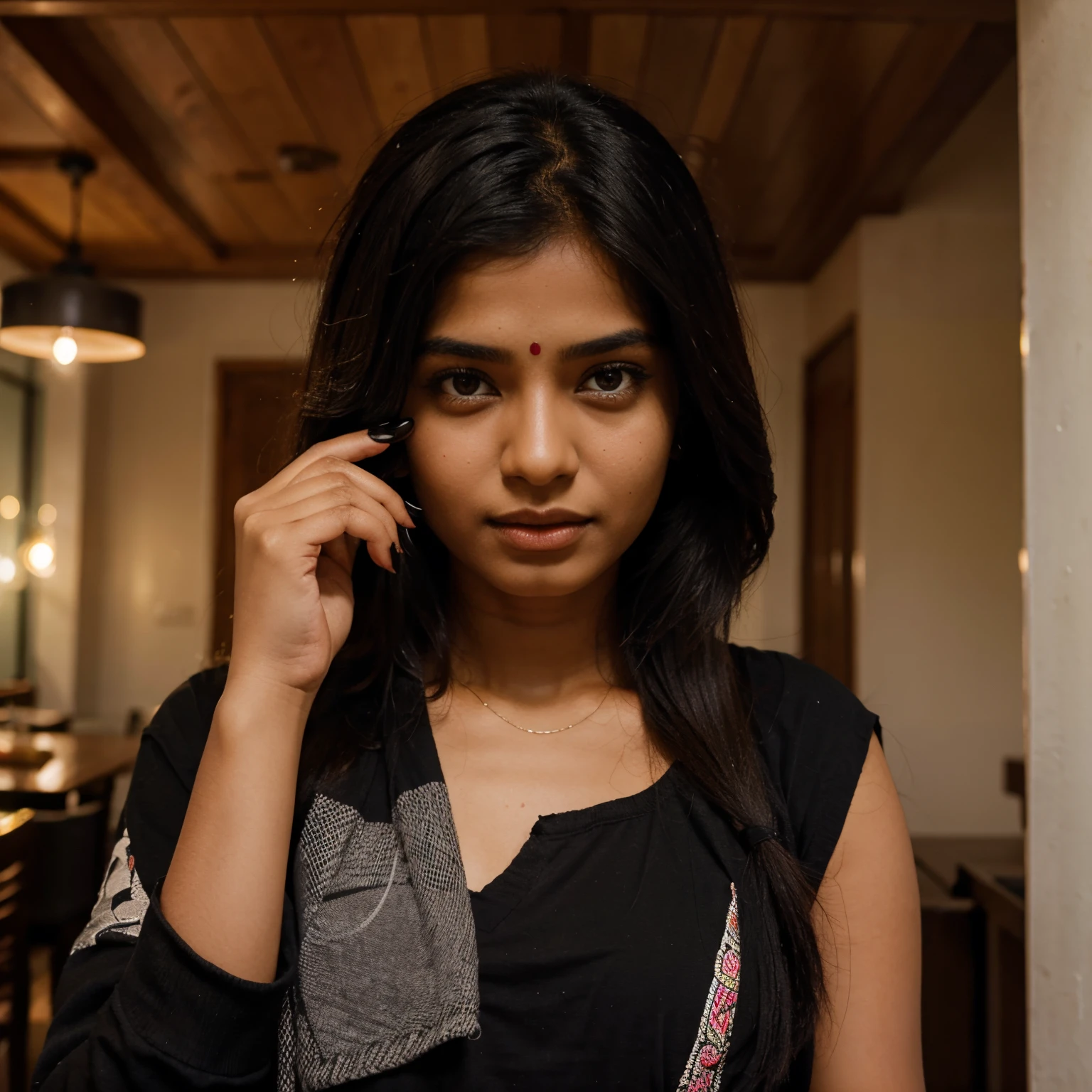 A indian girl with black nails