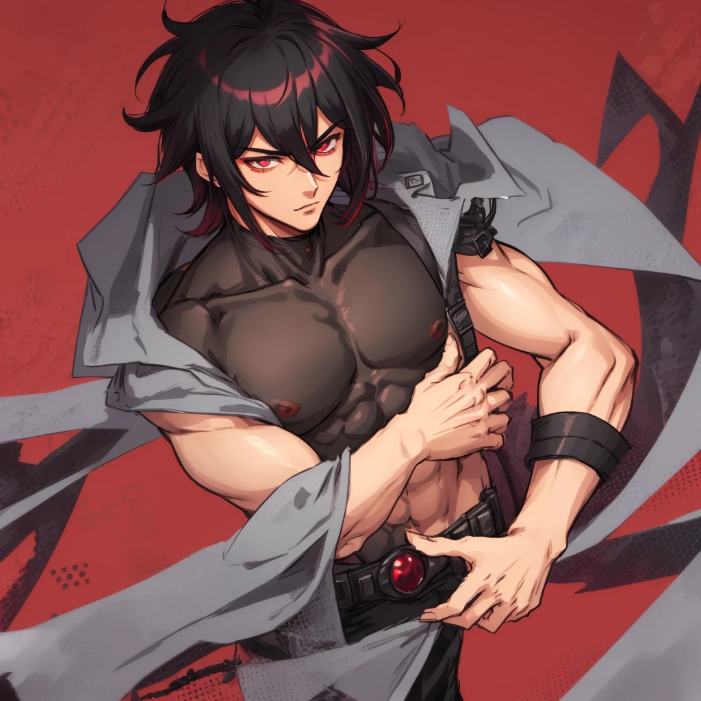 cool anime assassin shirtless guy with black pants and accessories with a katana sword --auto