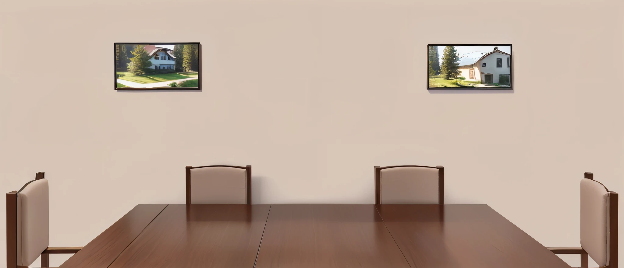 there  a table with a 4 chairs and a pictures in the wall, house background, background(solid), random background scene, containing tables and walls, personal room background, flat 2 d, some trees in the background, interior of a small room, some trees in the corner, sparse room, interior background, wall ]