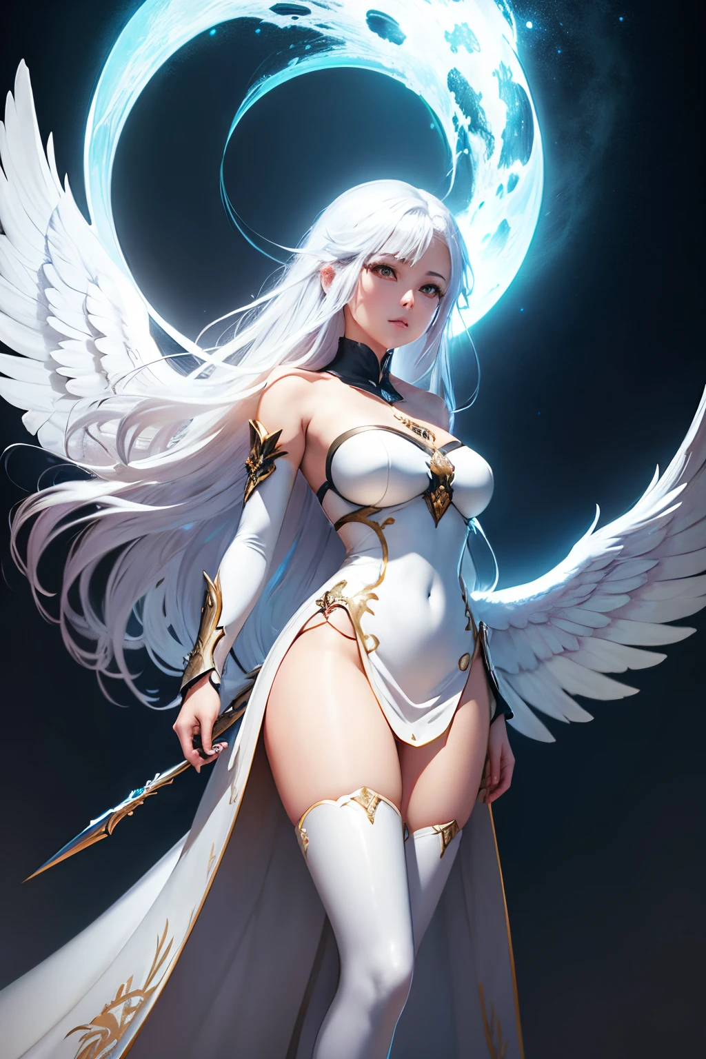 Anime - Style illustration of a woman with white hair and angel wings, Deidad de pelo blanco, of beautiful angel, full - body majestic angel, Tendencias en ArtStation Pixiv, Tendencias en CGVatstation, of an beautiful angel girl, por Yang J, rossdraws global illumination, Diosa del anime, Fanart Mejor ArtStation, WLOP RossDraws, :: RossDrew. Anime - Imagen de estilo de una mujer vestida con un vestido blanco con alas, angel knight girl, Diosa del anime, anime fantasy illustration, as a mystical valkyrie, anime epic artwork, Deidad de pelo blanco, Anime Art Wallpaper 8K, Arte oficial de alto detalle, Anime Art Wallpaper 4K, Anime Art Wallpaper 4K, grandes alas blancas brillantes, Epic angle and pose