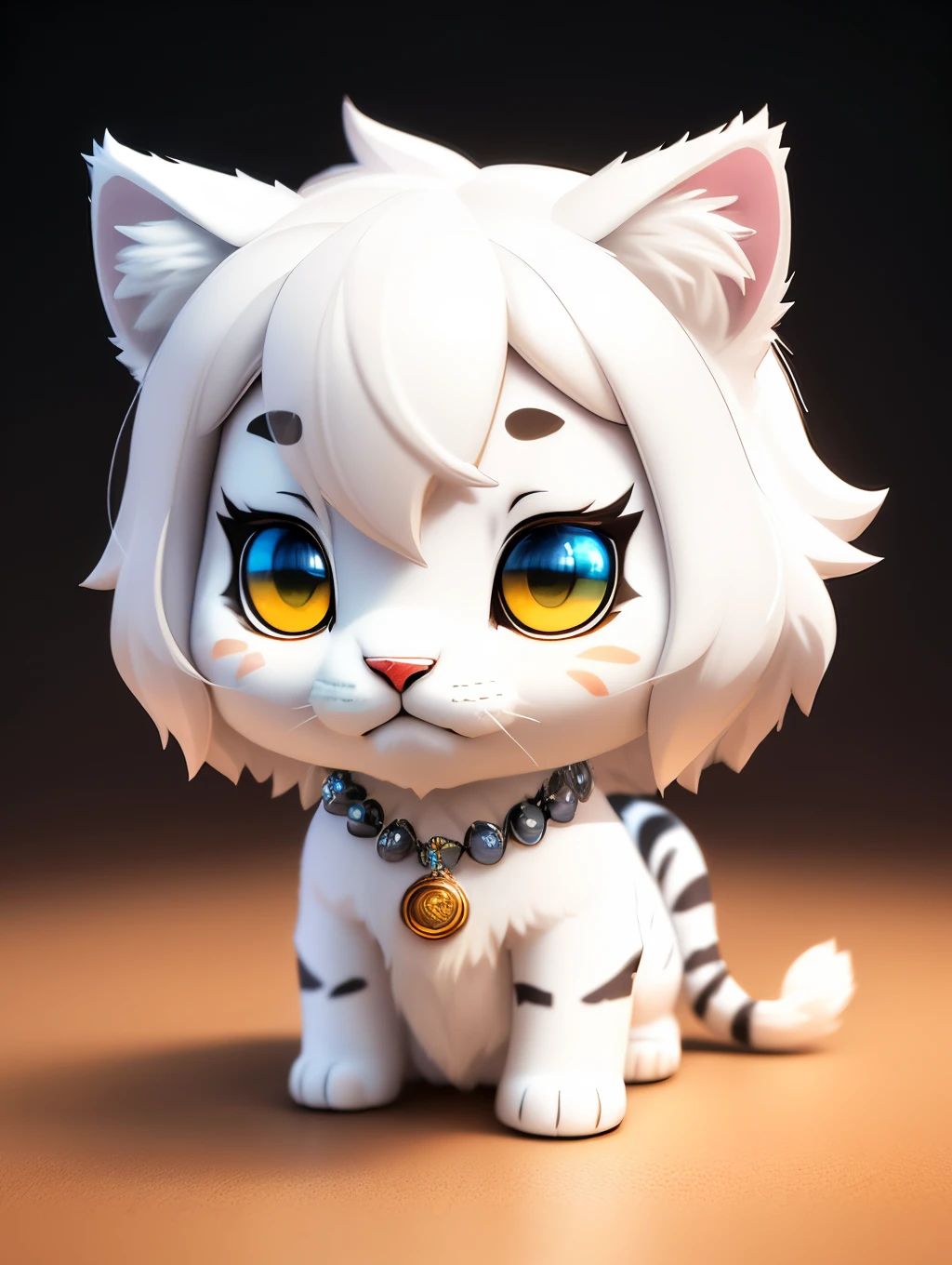 Cute little surreal white tiger with different colored eyes wearing a necklace, Chibi, adorable and fluffy, Logo Design, cartoon, cinematic lighting effect, Charming, 3D vector art, Cute and quirky, Fantasy Art, Bokeh, handdraw, Digital Painting, Soft lighting, Isometric style, 4K resolution, photo realistic render, Highly detailed clean, Vector image, photo-realistic Masterpiece, Professional Photography, Space background, Flat white background, isometric, vibrant vector