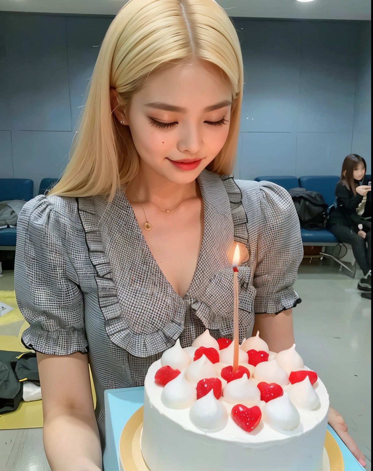 Blonde woman with a birthday cake with a lit candle., Parque Roseanne de Blackpink, Jinyoung Shin, Happy birthday, holding a birthday cake, tzuyu de dos veces, Jossi de Blackpink, 19 year old girl, 21-year-old, Lalisa Manobal, ❤🔥🍄🌪, 2 2 years old, foto de perfil