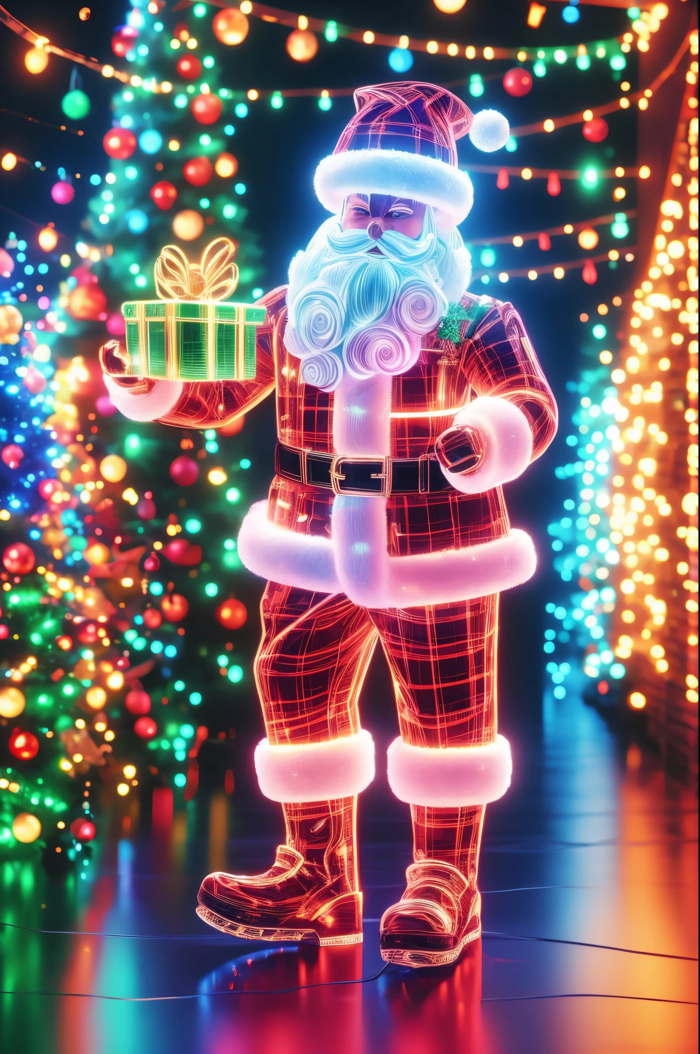 1 transparent glowing Christmas tree,Colorful transparent luminous plastic,Christmas decorations,Product design,luminous neon lights,Christmas background,hyper realisitc,hyper HD,high detal,best qualityer,8K