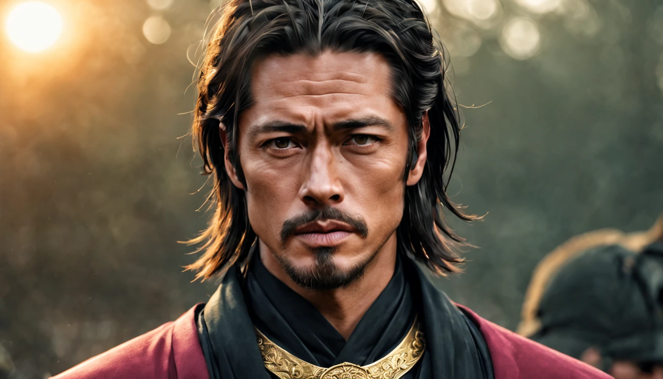 Young military commander Oda Nobunaga,Brad Pitt-like manliness,up of face,Art style,Best Quality,