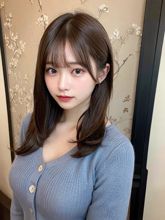 (masterpiece:1.3), (8K, Photorealsitic, Raw photography, Top image quality: 1.4), 20 year old girl、(Random hairstyles:1.2)、Super Detail Face、Eye of Detail、二重まぶた、foco nítido:1.2、prety woman:1.4、light brown hair、poneyTail、Natural Color Lip、top-quality、masterpiece、超A high resolution、(Photorealsitic:1.4)、very detailed and professional lighting、wear a dark blue sweater、slender、serious facial expression、Transparent skin、randome pose、Glowing hair、Gravure Model Pose、(Ultra Real), (Illustration), (High resolution), (8K), (Very detailed), (Best Illustration), (Beautiful quality with attention to detail), (ultra-detailliert), (masutepiece), (Wallpaper), (Detailed face), ty, Upper Body Up, sexy pose ,Room,Short hair, inner colored,Solo,Full body,see through pajama , Saggy breasts ,full of sweat, japanes, Beautiful breasts