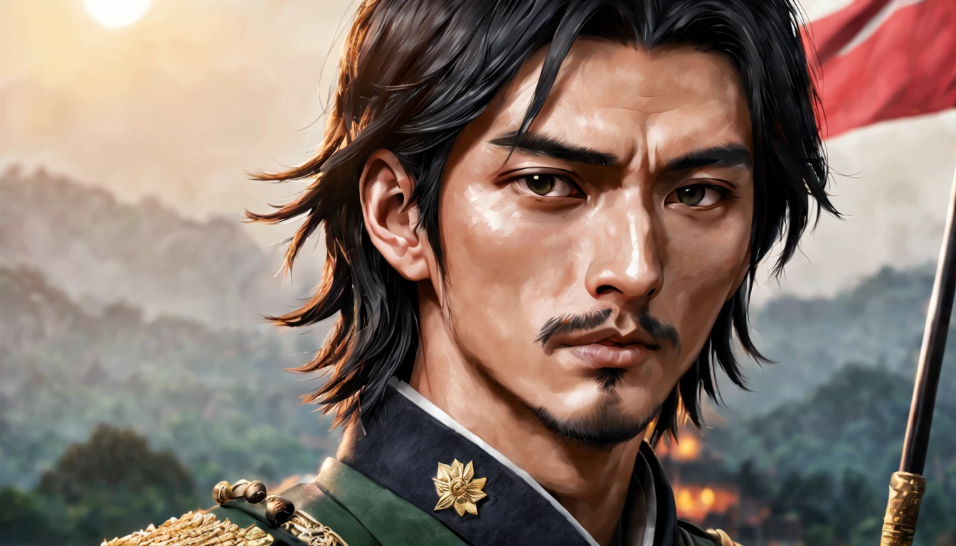 Young military commander Oda Nobunaga,Beautiful Boys,up of face,Art style,Best Quality,