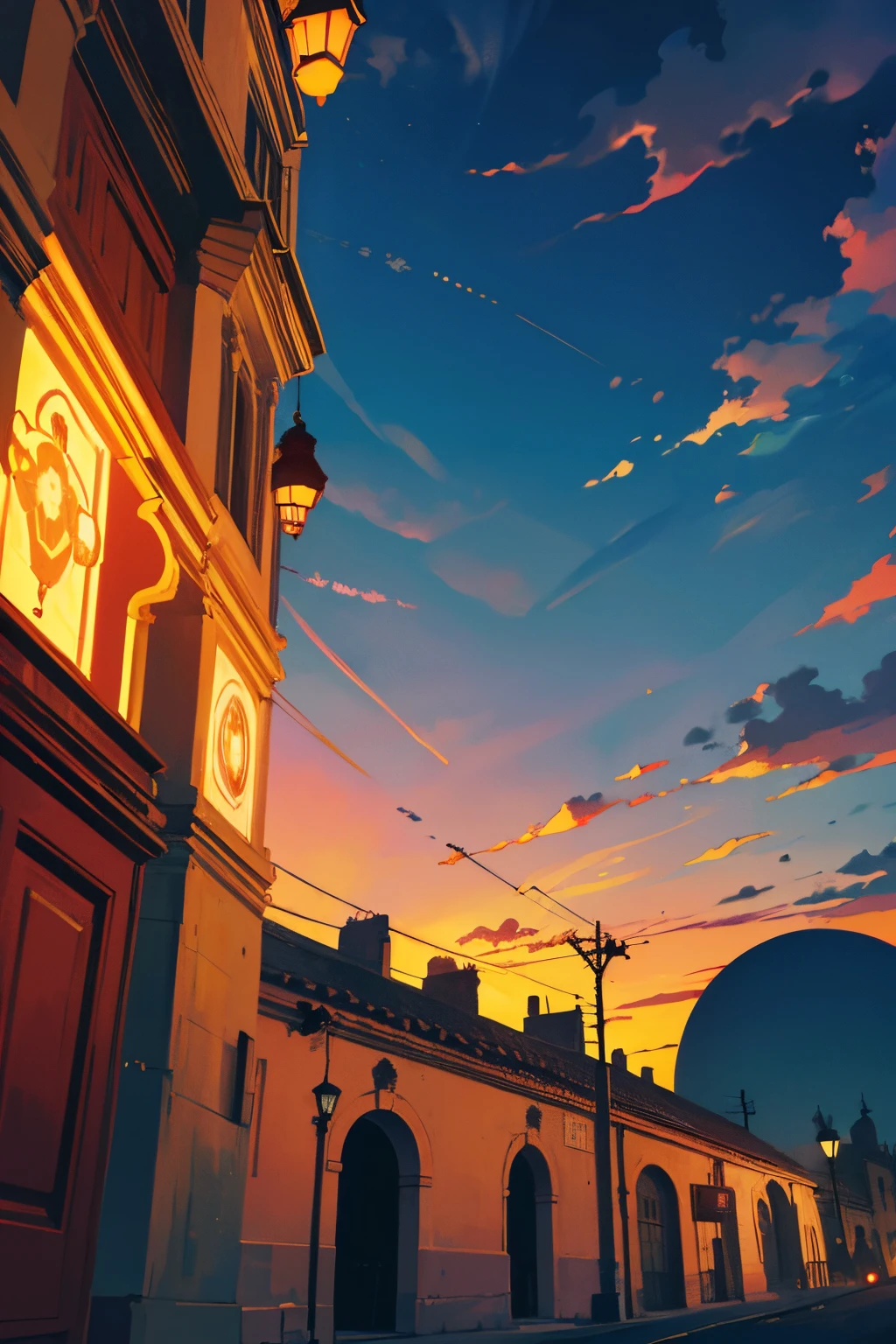 fondo de un circo, atardecer, luces difusas, hermoso,