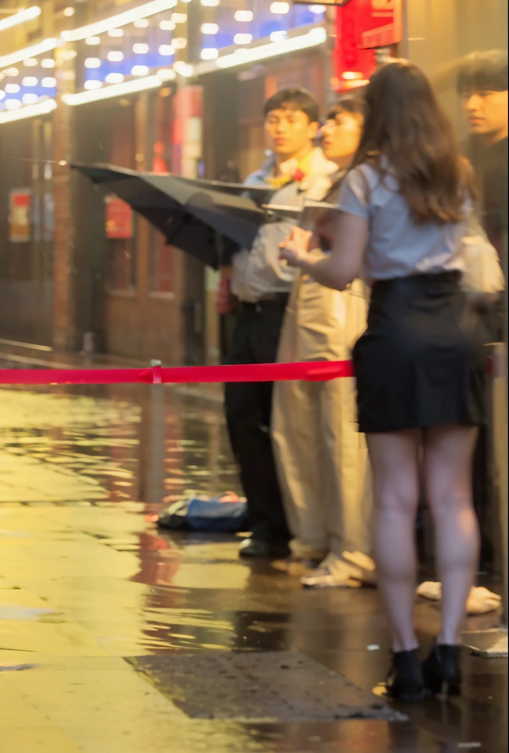 Someone  standing on the sidewalk in the rain holding an umbrella, Clear photos