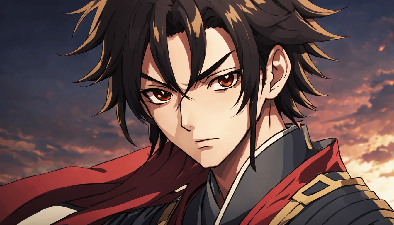 Young military commander Oda Nobunaga,Beautiful Boys,up of face,Anime style,Best Quality,