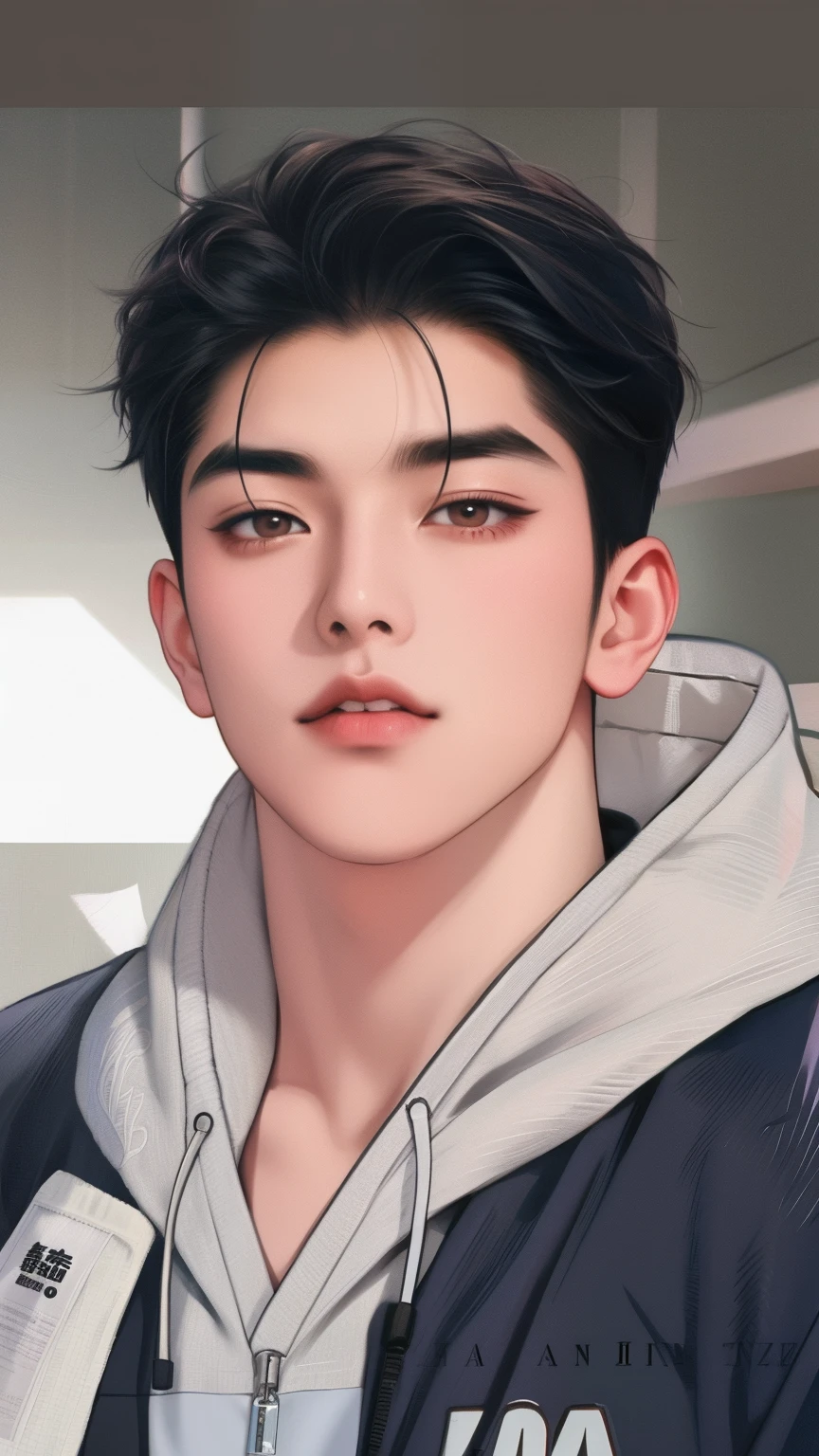 Un primer plano de una persona con una sudadera con capucha y una sudadera con capucha, Anime hombre guapo, Chico guapo en el arte de Demon Slayer, Manhwa, inspirado por Zhang Han, Estilo anime masculino, inspirado por Bian Shoumin, delicate androgynous prince, Hermosa pose de anime, Sakimichan, Hombre surcoreano, beautiful androgynous prince, Wan adorable cara coreana, foto realista, imagen hiperrealista