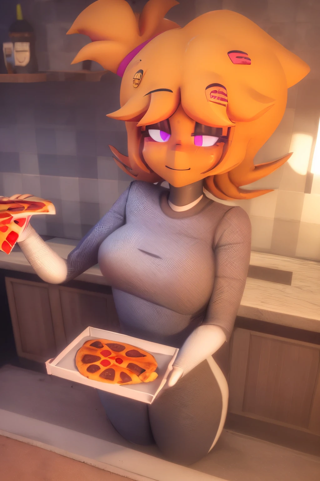 Chiku, (best quality,Altas,master part:1.2),ultra-detalhado, ..3d, 3D-rendering, sexy, Woman, Cook pizza give