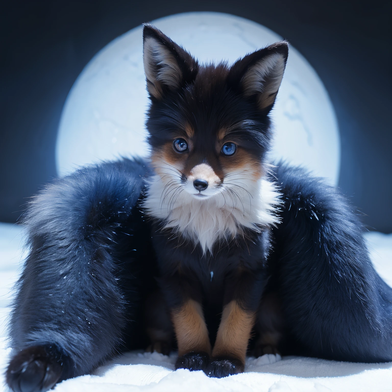 Furry fox，furry，Juvenile foxelue fur，dark strong blue eye，Artis，Japanese，adolable