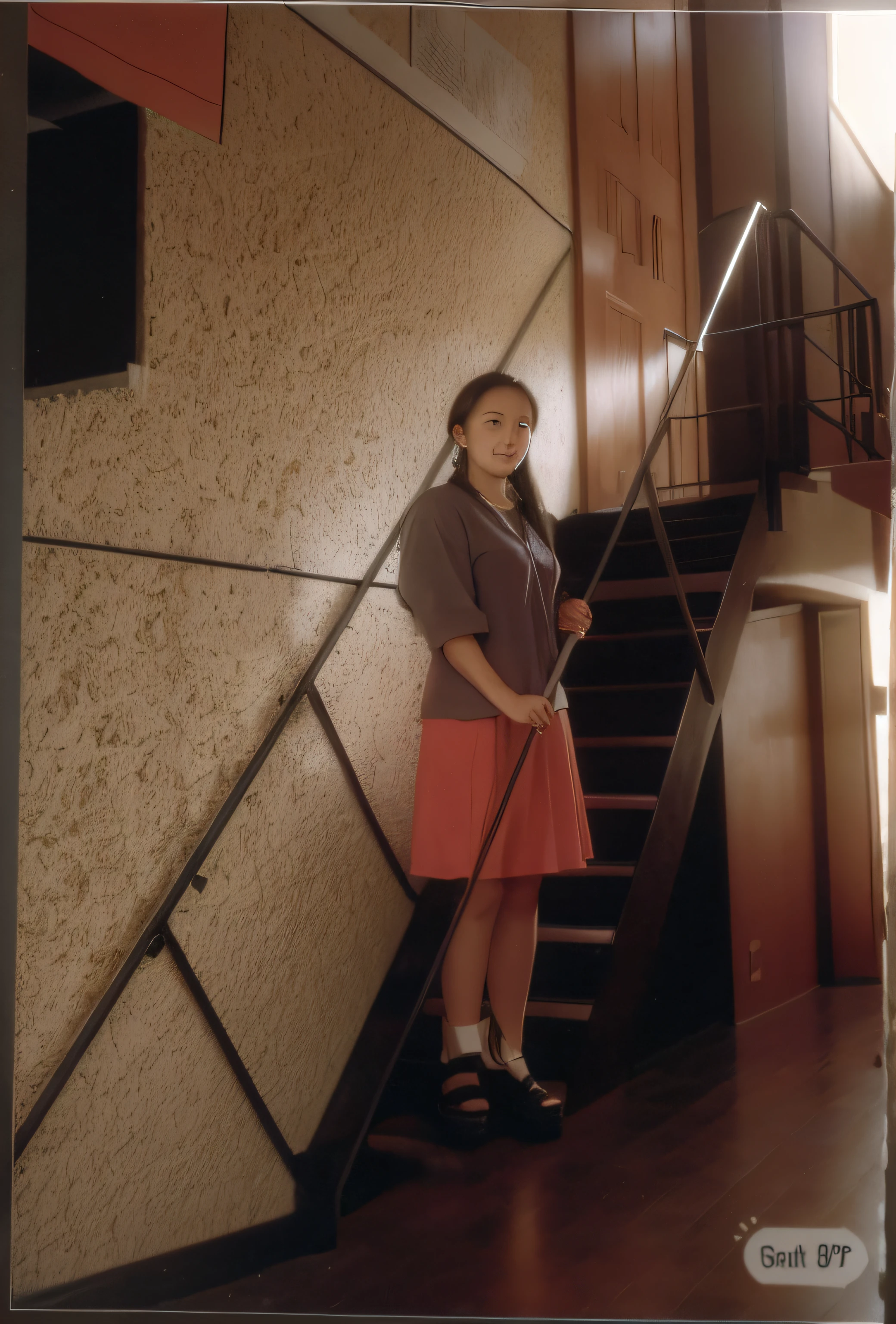 there a woman that standing on some stairs, Around 19 years old, Taken in the early 90s of the 20th century, 90's color photo, scanned, Taken in the mid-2000s, Taken in the late 1980s, photo 1 9 9 0 s, foto antiga, About 23 years old