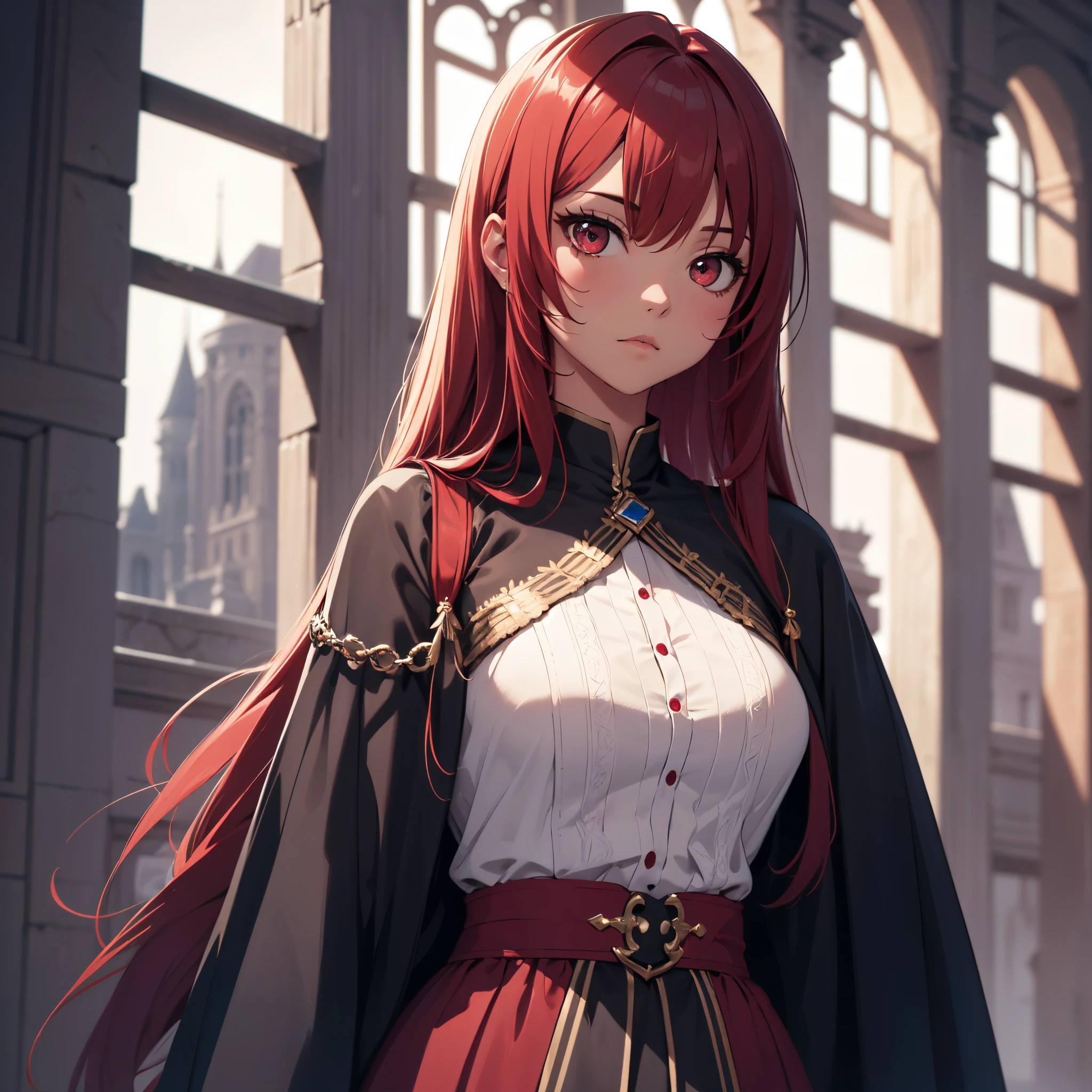 Ultra High Definition,
ultra-definition,
hyperdefined,
hyper quality,
Hyper Detail,
Extremely detailed,
perfect details,
Masterpiece,
8K,
1 female noblewoman,
アニメ,
red hair hairstyle,
Red Eyes,
beautiful,
nobleman in medieval dress,
body shot,
((Background with:concise, monocolored))