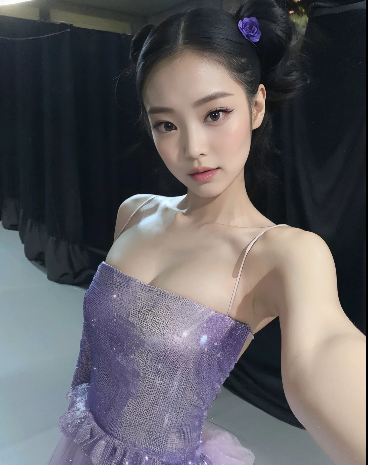 Arafed woman in a purple dress taking a selfie with a cell phone, Wenfei Ye, Xintong Chen, Blackpink Jennie, Lulu Chen, Yanjun Chengt, Gemma Chen, Minchen Shen, Xision Wu, Uso de Leotardo, Qifeng Lin, Xue He, Wenjun Lin, Chengyou Liu, Mei-Ling Zhou, Luisa Zhang