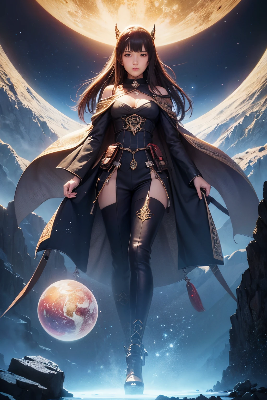 Keitarō Arima, Umberto Brunelleschi, Surreal, mysterious, strange, fantastical, fantasy, Sci-fi, Japanese anime, Watchtower, Mukyo Falls, print gallery, spherical house, perspective view, cross-section view, developed view, perspective, vanishing point, beautiful girl, perfect voluminous body, detailed masterpiece