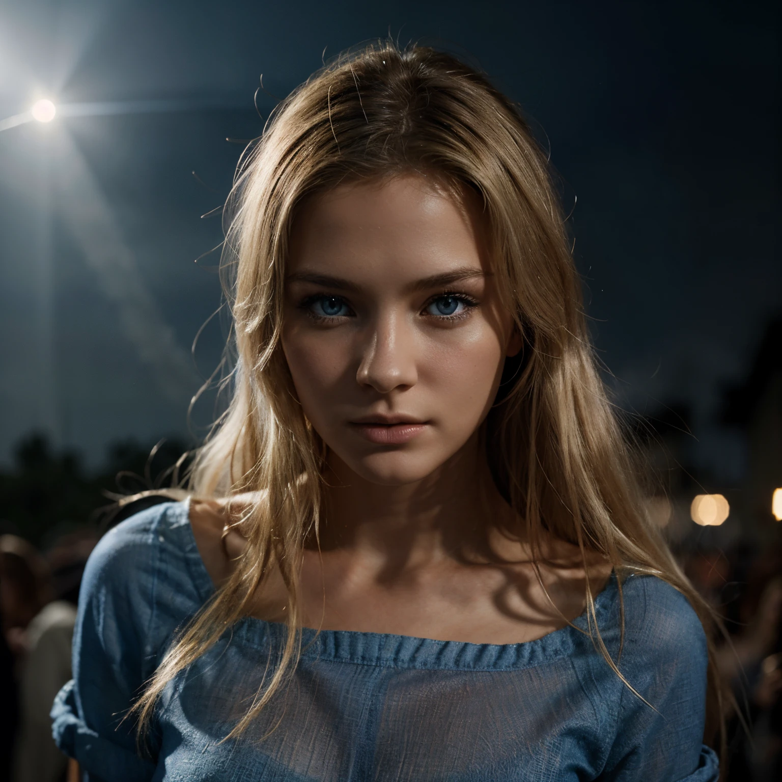 Fille 20 ans mannequin. Cheveux long et blonds, yeux bleus clair. Photorealistic HDR volumetric lightning ultradetailed