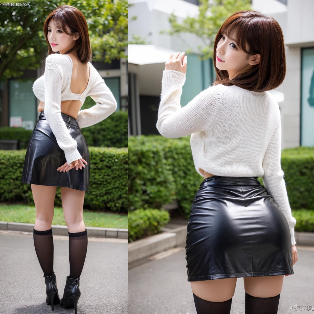 Beautuful Women Leather skirt huge tit Patsupatu Beautiful butt Rear knit