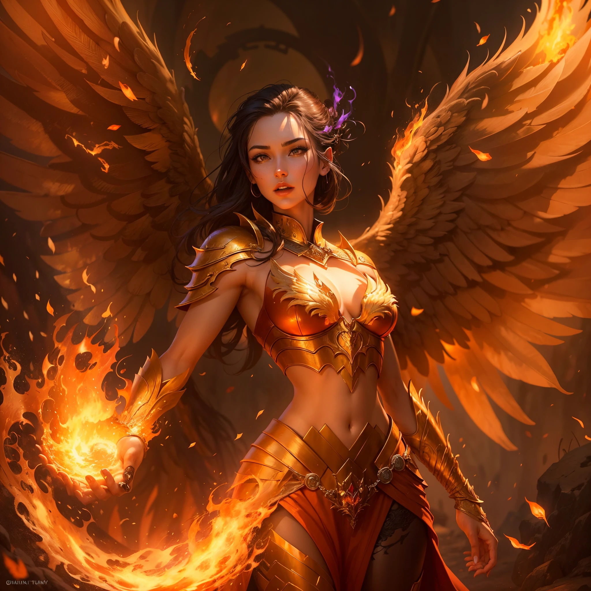 A woman who ody with fire and flames, With wings of blazing golden flames, With fiery golden wings, Epic fantasy art style, concept-art | Art germ, Phoenix Warriors, epic fantasy digital art style, female protagonist, Elemental, Epic and beautiful character art