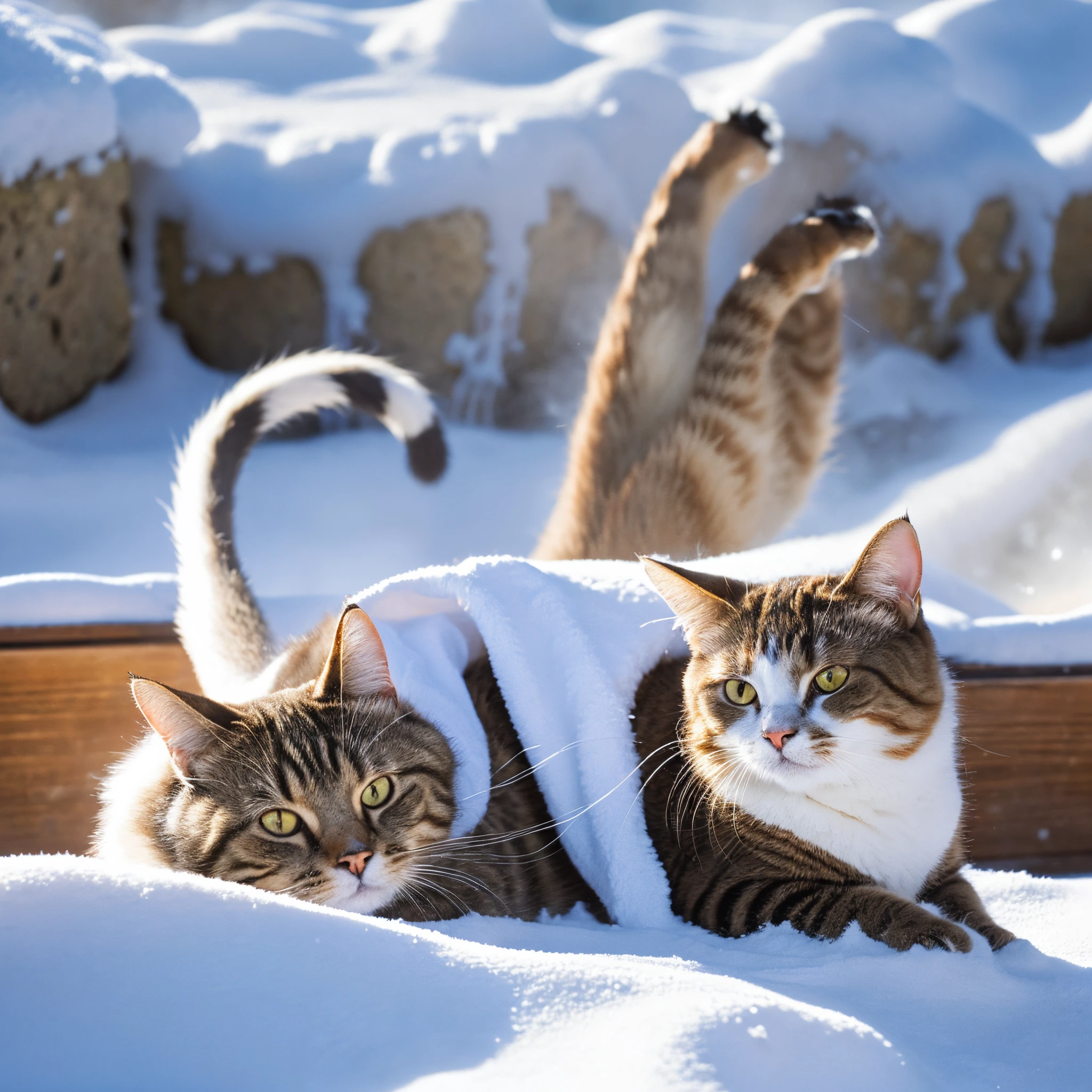 "The prompt will look like this: &#39;Cat,(Best Quality,High resolution,super detailed:1.2),(Enjoy a relaxing time in the hot springs of Japan),(Snow),(Photorealistic:1.37),Warmth,softlighting」, cat with a towel on its head"