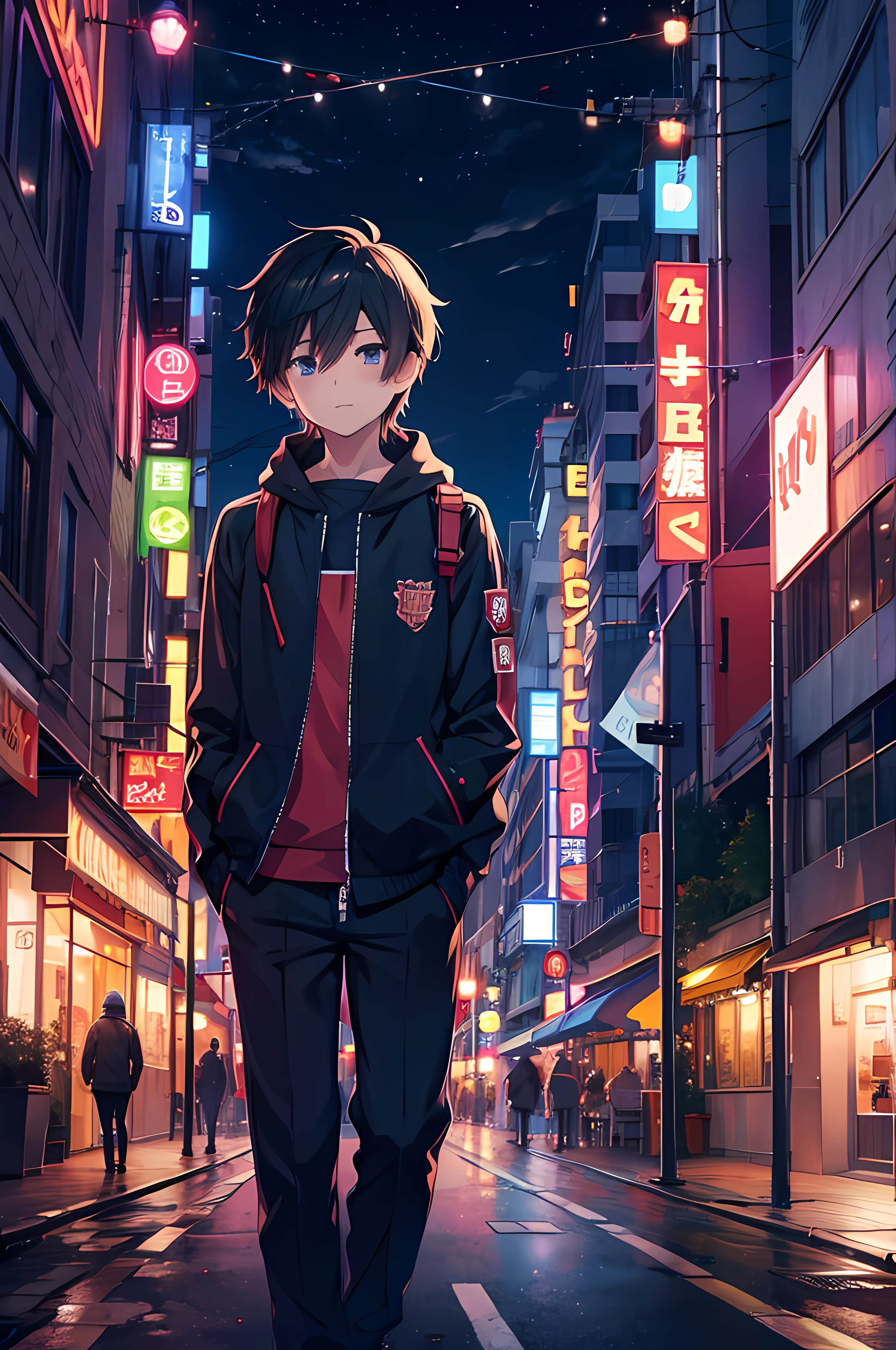 Jimmy, schoolboy, Japanese cartoon, 城市, the night