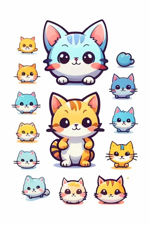 Cute cartoon drawing of a little cat sticker on a white background. --auto