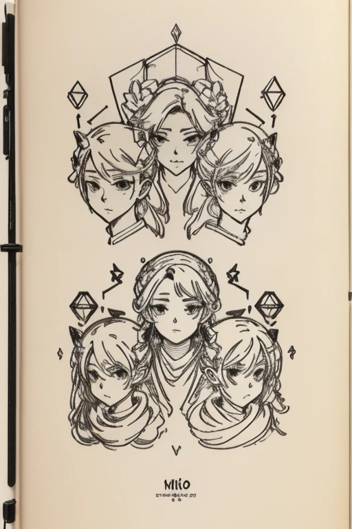 Video game character design, Drawing with Line Drawing, Multiple points of view, Best Quality,Masterpiece,hight resolution,