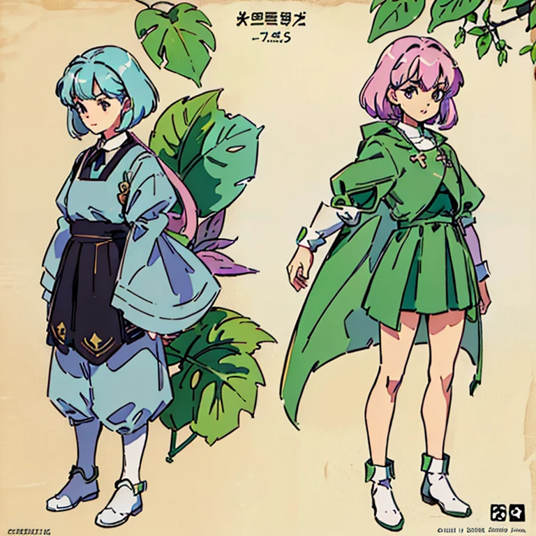 petite girl, Type sheet, Character Sheets, Three types,Shot Full Body,Game Character Design,((Character information)、(Chara Leaf)、Type sheet, Character Sheets, Three types,Shot Full Body,((Character design sheet, same character, front, side)) Video game character design, pastel colours, Detailed Face