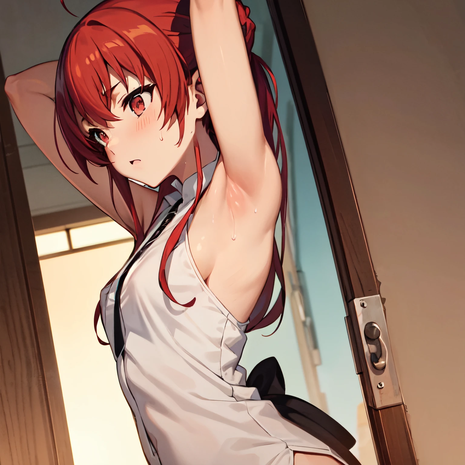 ,steam , Sweat,, 1girl in, Armpit,Room,