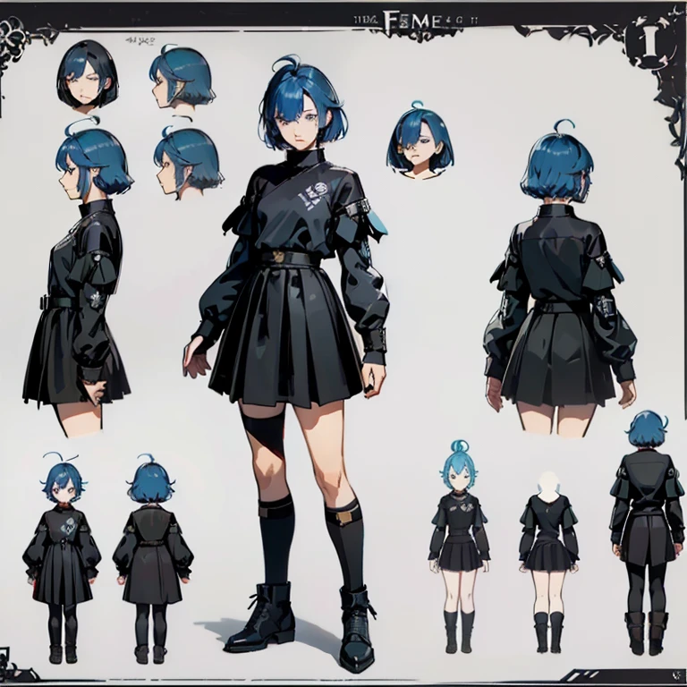 (best quality, masterpiece), 1girl, 15 yo,cute, standing girl, three view drawing, front and back and side, character sheet,full body,simple background,