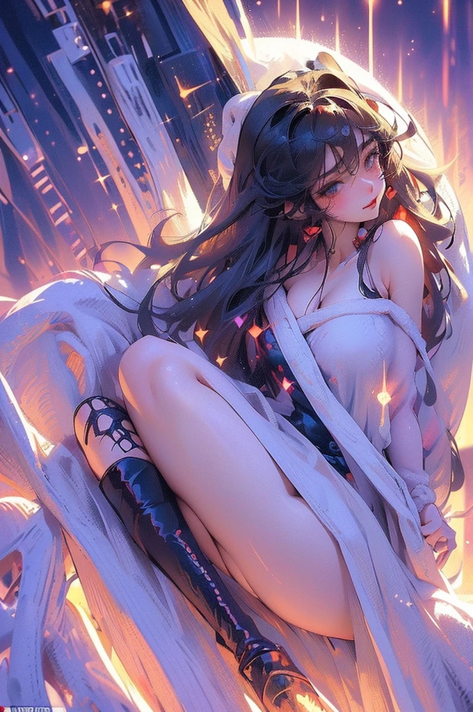 nsfw, (Delicate depth of drawing:1.2), (1 sexy young santa lady is dynamic sexy posing:1.4), (Sideways Angle, sexy angle trick art:1.6), (wear revealing sexy santa swimsuit:1.4), Shiny hair and skin, Winter Wonderland Seductress, Elegant slip dress in silky satin material, Subtle white ribbon straps for a delicate touch, Faux fur trim along the neckline and hem, Knee-high boots with faux fur lining, Matching fur cuffs or leg warmers, Pink ribbon garter belt for a hint of allure, Icy eyeshadow with a touch of shimmer, Soft, loose curls or a low bun with pearl accessories, Soft pink blush and a frosty lip color, (Background is Snowy landscape of the village in otherworldly paradise labyrinth:1.3),