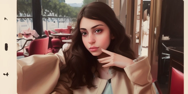 there a woman that posing for a picture in a restaurant, anna nikonova aka newmilky, pale-skinned persian girl, in the art style of bowater, hyperrealism artstyle, 🤤 girl portrait, high quality portrait, angelina stroganova, soft portrait shot 8 k, oil painting of realistic woman, with pale skin, julia sarda