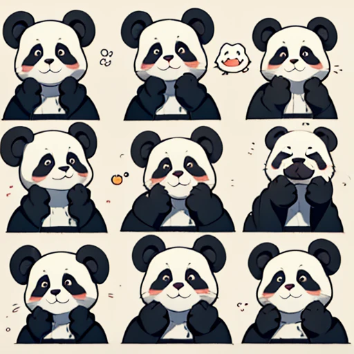 Giant panda animal Q version with 9 emoticons and 9 different emotions