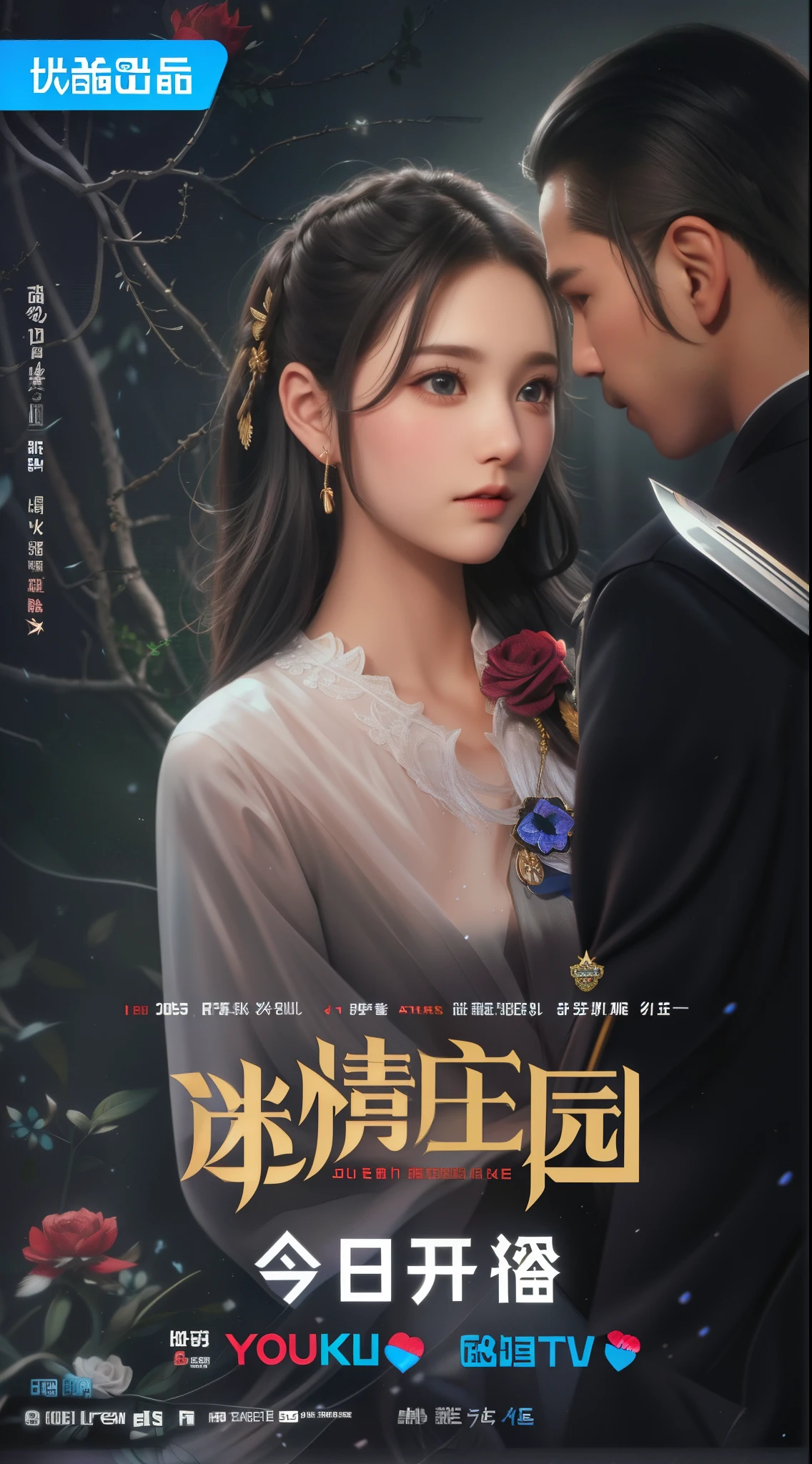 Poster close-up of a handsome man hugging a beautiful long-haired woman, Portrait poster, official posters, Comic style,Dark Wind,period
