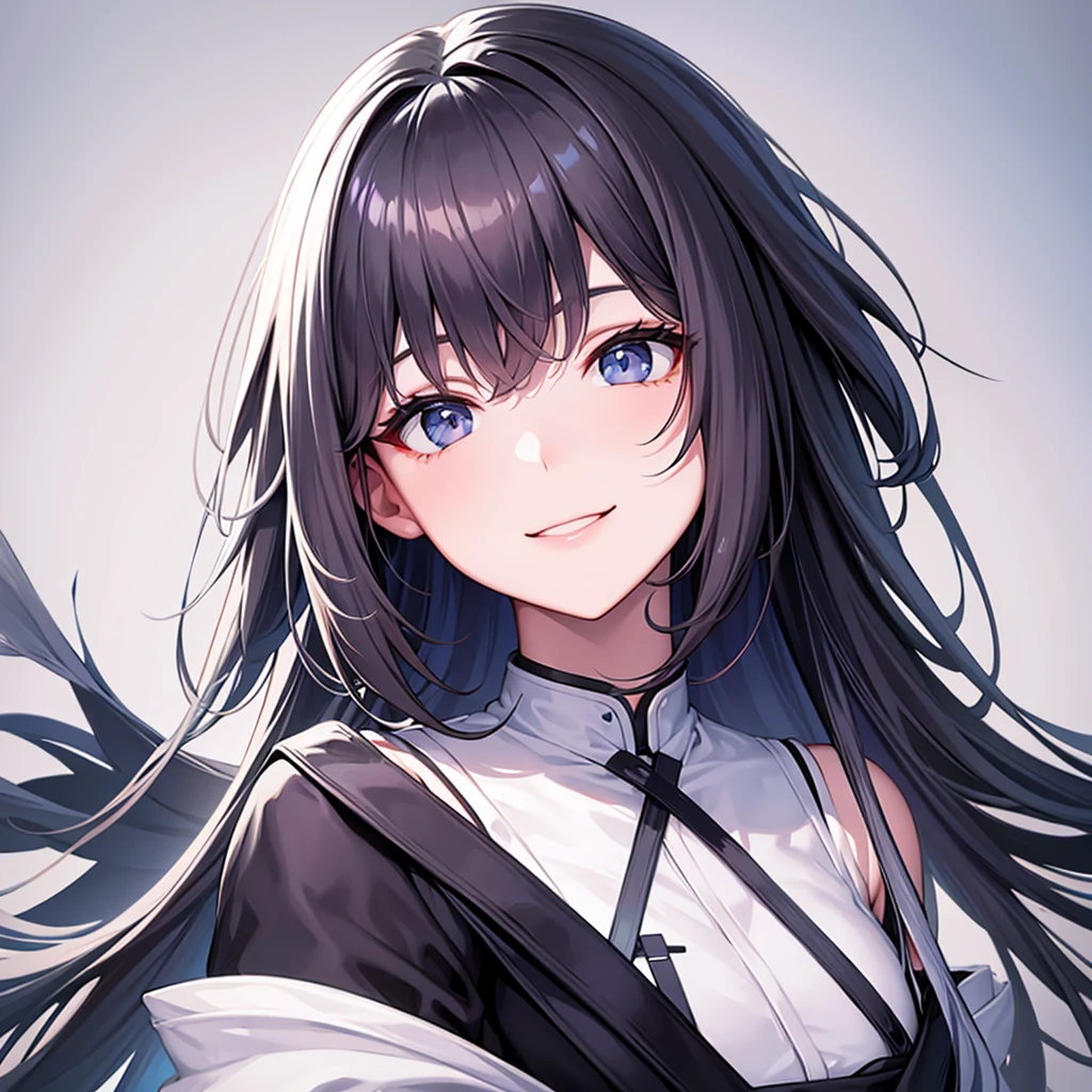 One Girl、((Character design sheet、Monochrome、Black and White、Flat Color))、long hair、Hair between the eyes、Big Breasts、Huge breasts、(Turtleneck sweater)、Black Pencil Skirt、White Cape、Clothes with body lines、Watching the audience、Embarrassed、Smiling、Angle from the front、Upper Body、Put your hands down、Hands behind the back、Simple Background、
