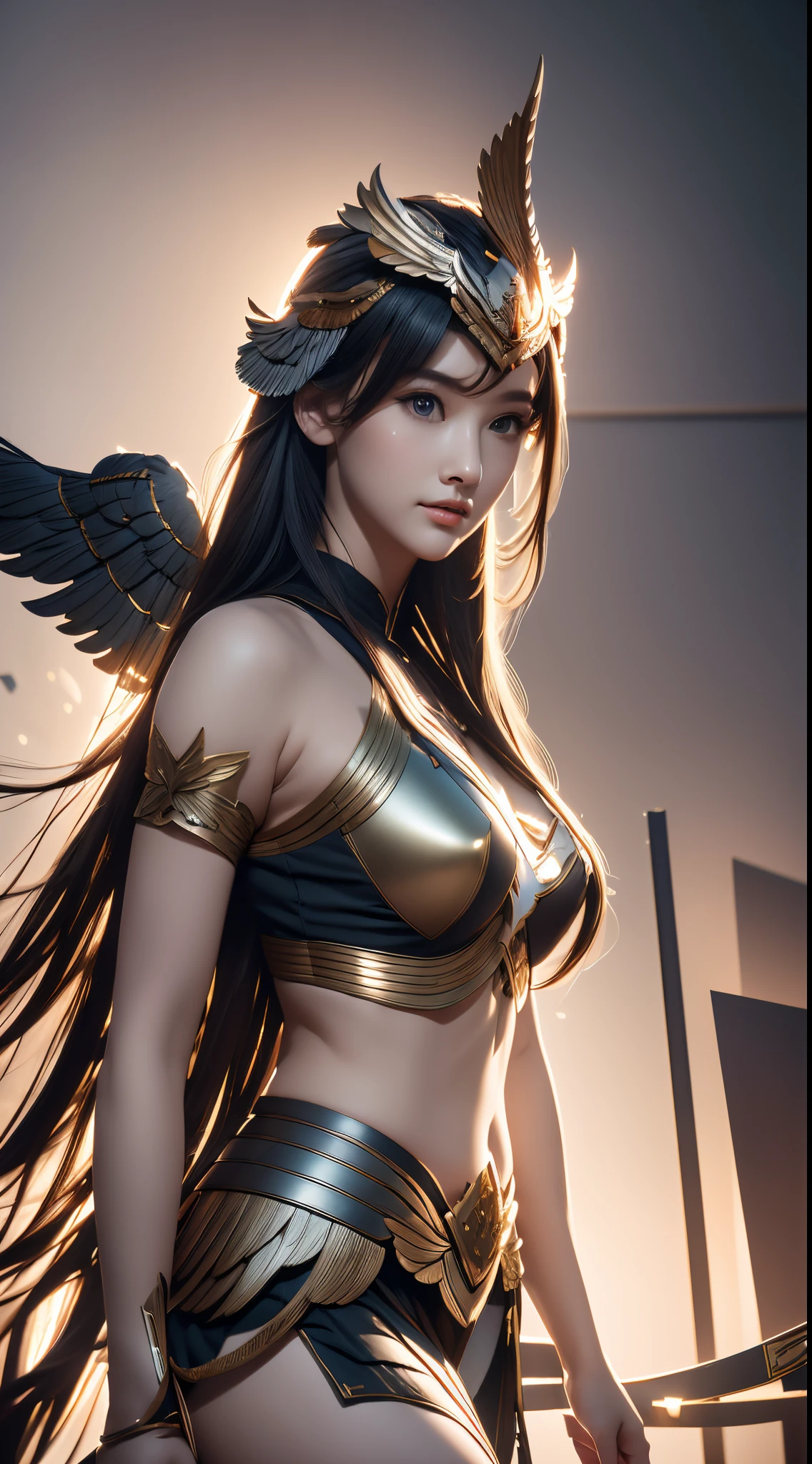 (1vvydunne:.95), High angle photo of a gorgeous young Valkyrie woman in the style of Stefan Kostic, realistic skin textures,(Helmet with wings:1.1), (Valkyrie Armor:1.2), 1 / 2 Body cropping, 8 5mm art lens, f 1. 2, Focus sharp, 8K high-definition, extremely detaile, iintricate, Elegant, Stanley Liu (stanley lau) and artwork by artgerm