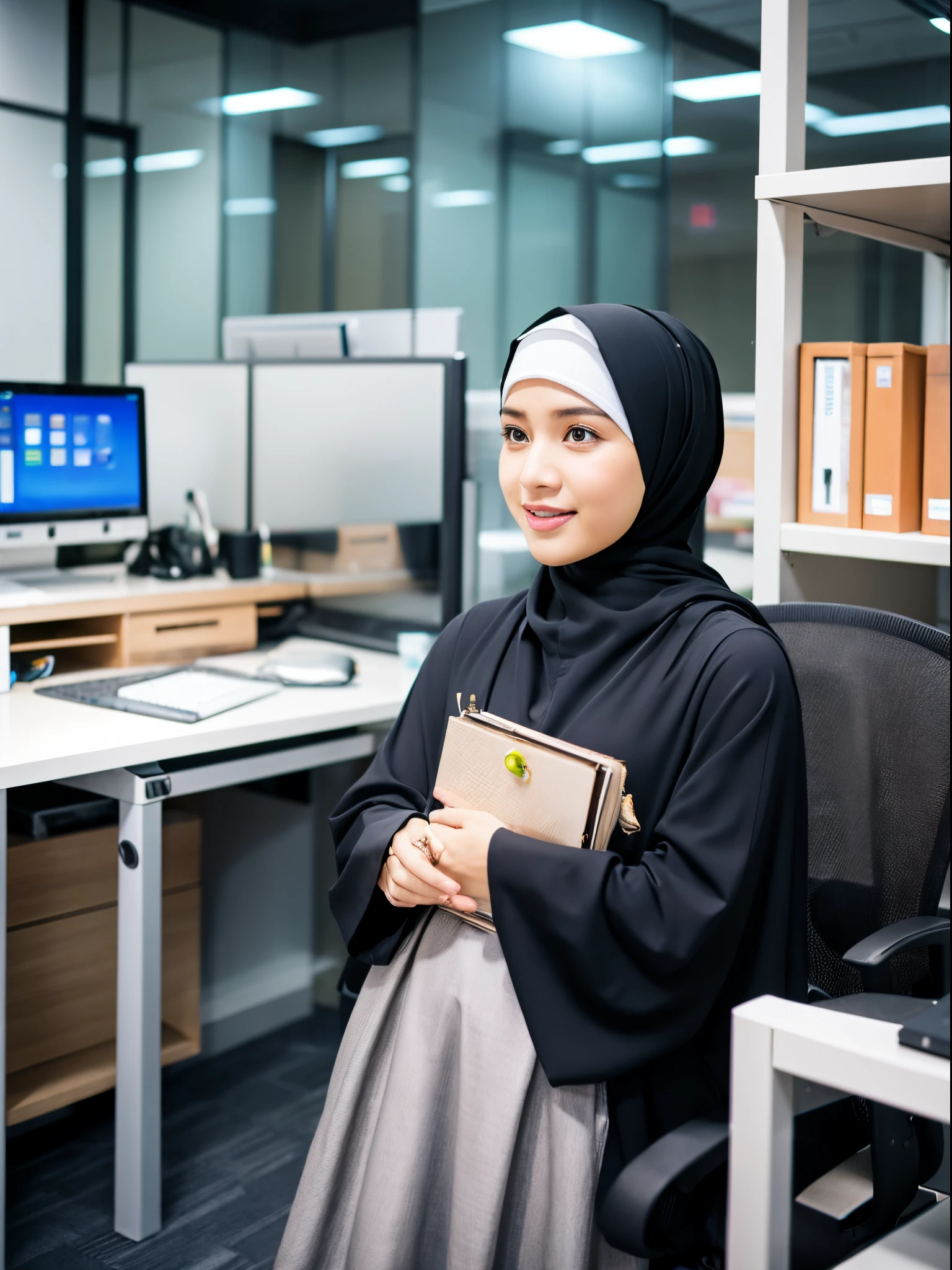 women, hijab, gamis, office
