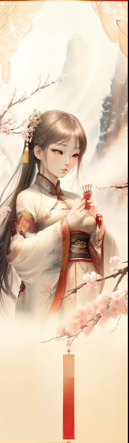 There a fan painting with a Chinese landscape painting as the background,chinese painting style,Flowing cherry blossom-colored silk,flowing cherry blossom silk,(tmasterpiece,high high quality,Highest image quality),Chinese classical culture and art,Watercolor blending,Still life close-up of a fan,ancient chinese fan,Openwork art,Bronzing,wealthy,Noble,China-style,National style beauty,The background the scenery of great rivers and mountains among auspicious cloudeautiful rainbows,Ink blending,Oriental aestheticagnificent and majestic momentum,Auspicious and festive meaning,Fresh and elegant atmosphere,otherworldly atmosphere,Stunning graphics,Sophisticated details,Large commercial advertising style,Classical Chinese art,high-definition image,16k,Front Shooting,Center composition,Symmetrical,Background bokeh,Deep view,OC rendering,Breathtakingly beautiful,majestic beauty,Quiet and elegant art,HD digital art,Gorgeous and exquisite illustrations,Chinese elements,The perfect combination of fantasy and reality,Rich picture layering,light painting blooming,light particle rendering,hyper realisitc,Bright, romantic and beautiful light,soft warm light,beautiful art,Ultra HD 8K,amazing beautiful wallpaperackground artwork,8K detailed painting, 16k high definition wallpaper illustration,high detailed digital art
