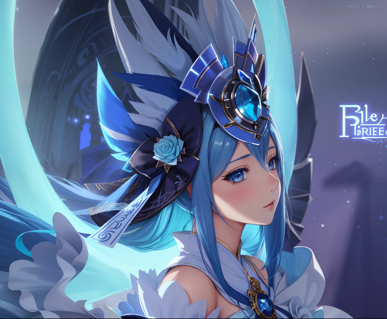 animemanga girl，blue hairs，a blue dress，Wearing a big headdress, Very detailed artistic germ, Details, Irelia, Art germ. high detal, ! dream art jem, onmyoji detailed art, Most models | Art germ, art jem style, art germ on artstation pixiv