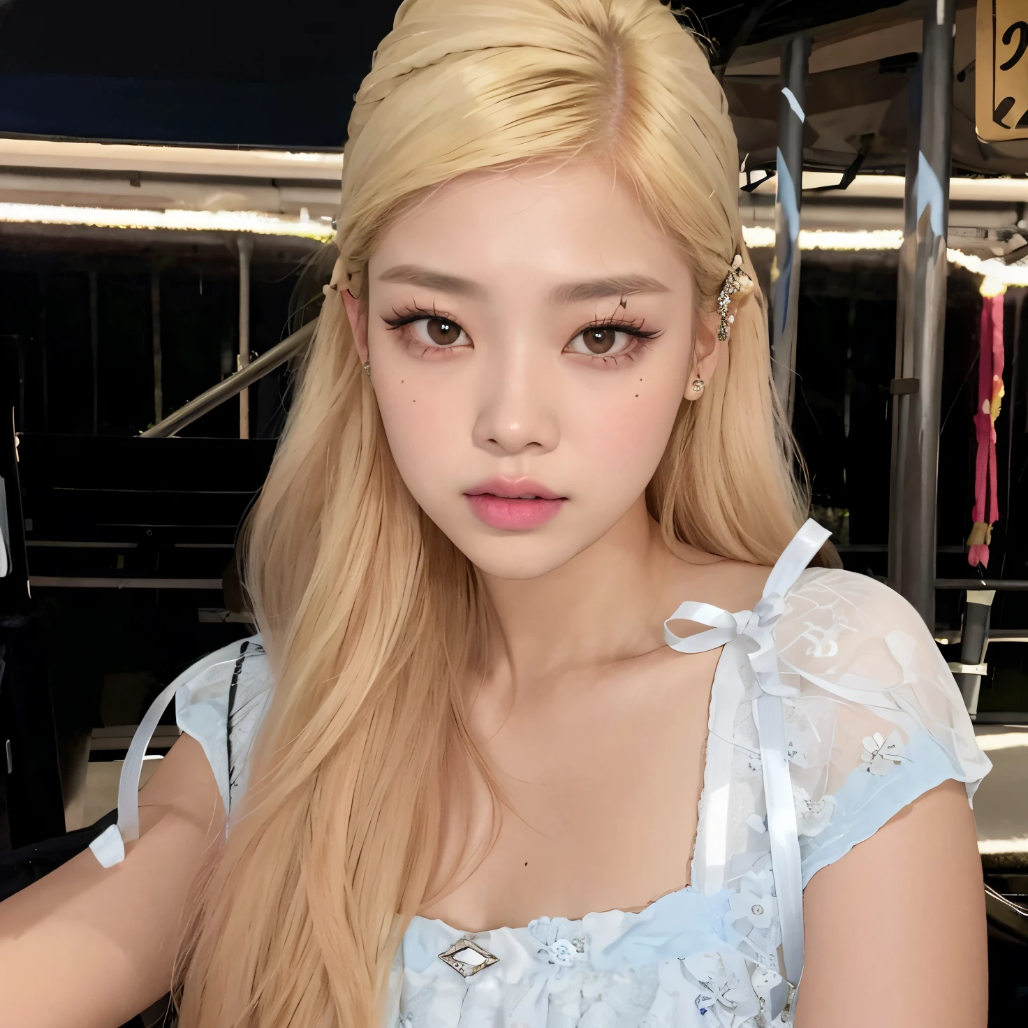 Un primer plano de una mujer con cabello largo y rubio con un vestido azul, Parque Roseanne de Blackpink, Retrato de Jossi de Blackpink, tzuyu de dos veces, Jossi de Blackpink, Lalisa Manobal, Lalisa Manoban de Blackpink, Blackpink Jennie, Heonhwa Choe, Jinyoung Shin, Gongbi, Jaeyeon Nam