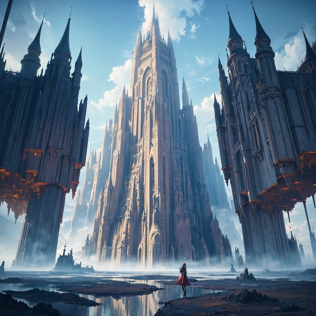 (tmasterpiece)),((Best quality at best)),((High- sharpness)),((actual,))In a red dream, (Background with：Deep in space),(Biomechanical moving castle)，There are complex cities,the street,（safe:1.2),(Spotted creek beast:1.2)Mysterious outer space, floating mountains, Avatar landscape, Water channels, (Hallelujah Hanging Mountain:1.2), (Giant castle floating in the air: 1.5), (Reflectorizarre and fascinating plants from outer space), floating islands, , Movie dystopia, Epic matte painting, Dutch Golden Age painting, color, Shiny, fuzzy, fading border, partial underwater shot, 8K,floating platforms, Wonderful scenery all around, A full-body angel descends from the sky with devil wings