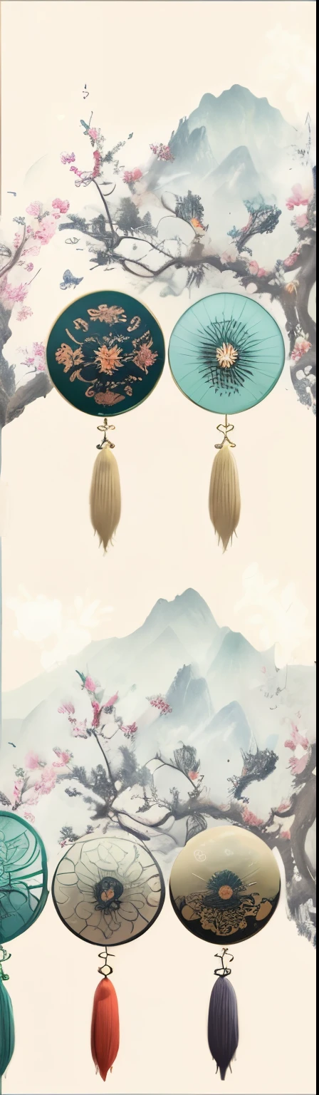 A fan painting with a Chinese landscape painting as a background,chinese painting style,Flowing silk,Tassel decoration,(tmasterpiece,high high quality,Highest image quality),Chinese classical culture and art,Watercolor blending,Still life close-up of a fan,ancient chinese fan,Openwork art,Bronzing,wealthy,Noble,China-style,National style beauty,The background the scenery of great rivers and mountains among auspicious cloudeautiful rainbows,Ink blending,Oriental aestheticagnificent and majestic momentum,Auspicious and festive meaning,Fresh and elegant atmosphere,otherworldly atmosphere,Stunning graphics,Sophisticated details,Large commercial advertising style,Classical Chinese art,high-definition image,16k,Front Shooting,Center composition,Symmetrical,Background bokeh,Deep view,OC rendering,Breathtakingly beautiful,majestic beauty,Quiet and elegant art,HD digital art,Gorgeous and exquisite illustrations,Chinese elements,The perfect combination of fantasy and reality,Rich picture layering,light painting blooming,light particle rendering,hyper realisitc,Bright, romantic and beautiful light,soft warm light,beautiful art,Ultra HD 8K,amazing beautiful wallpaperackground artwork,8K detailed painting, 16k high definition wallpaper illustration,high detailed digital art