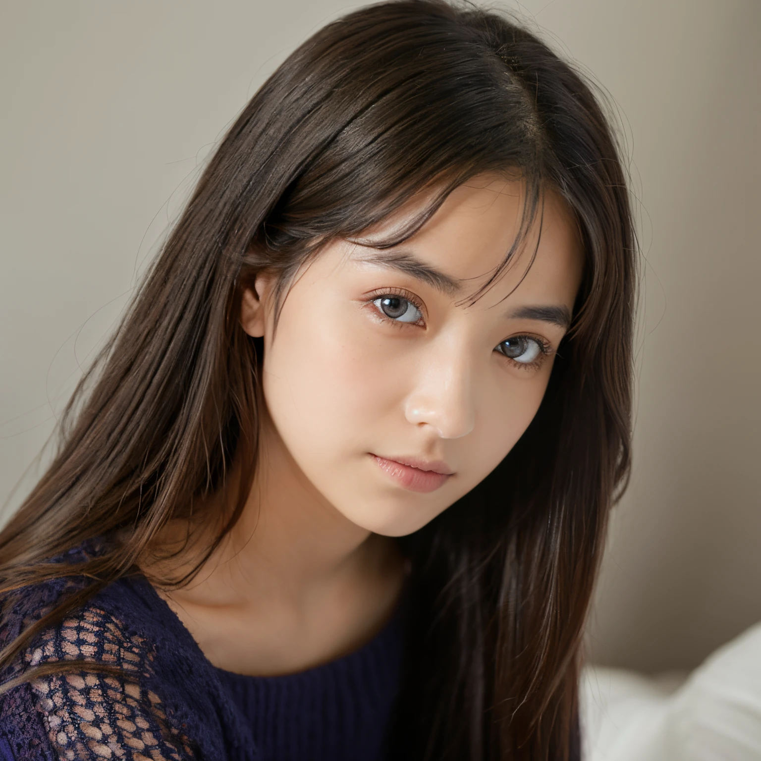 ((Highest quality, 8K, masterpiece: 1.3)), sharp: 1.2, Perfect Body Beauty: 1.4, Slim Abs: 1.2, ((Layered Hairstyles, Big Breasts: 1.2)), (濡れた White Button Long Shirt: 1.1), (nude: 1.2), Face close-up: 1.5, Highly detailed face and skin texture, Beautiful Eyes, double eyelid, Side view of the camera