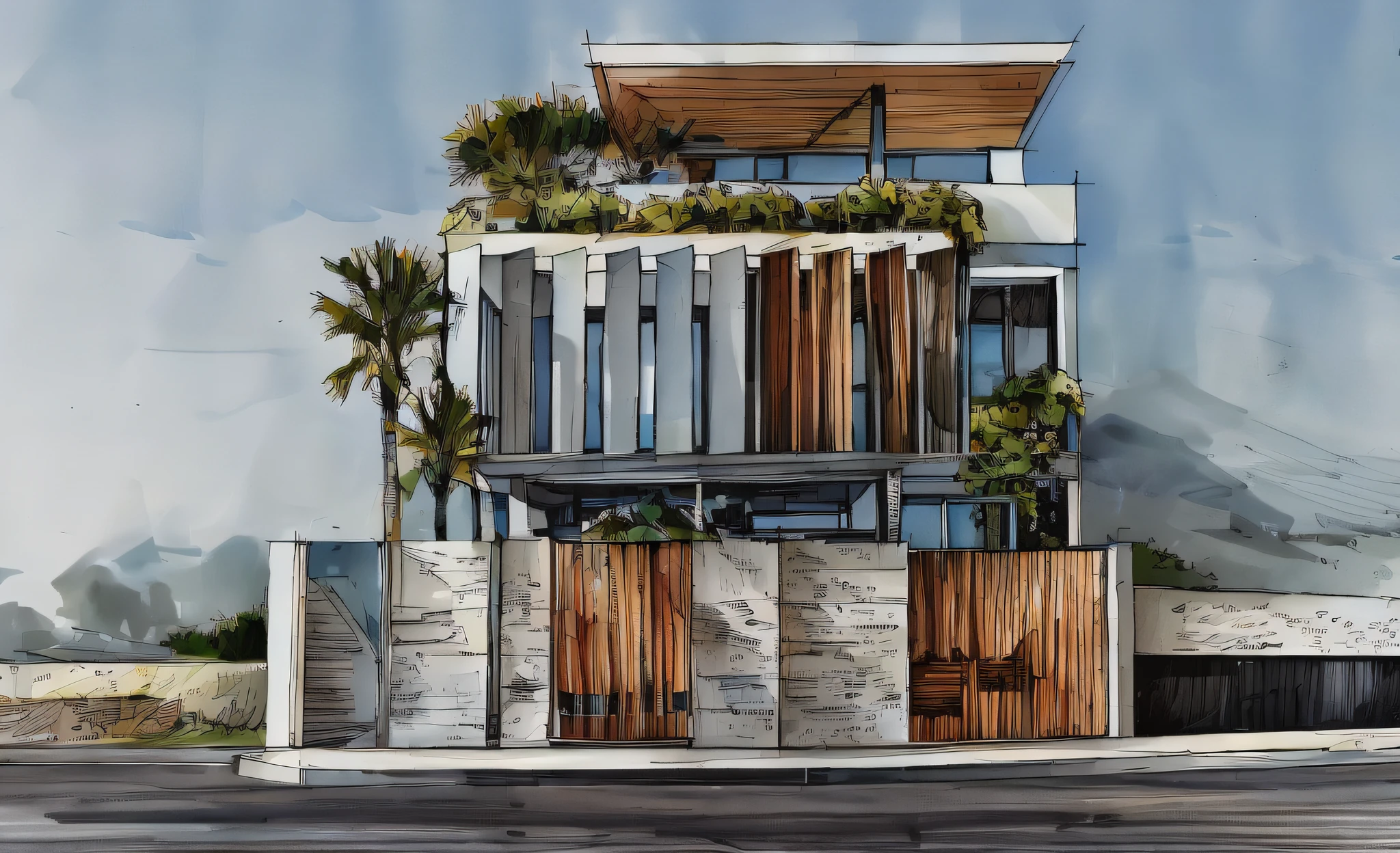 Modern villa, wood cemboroad