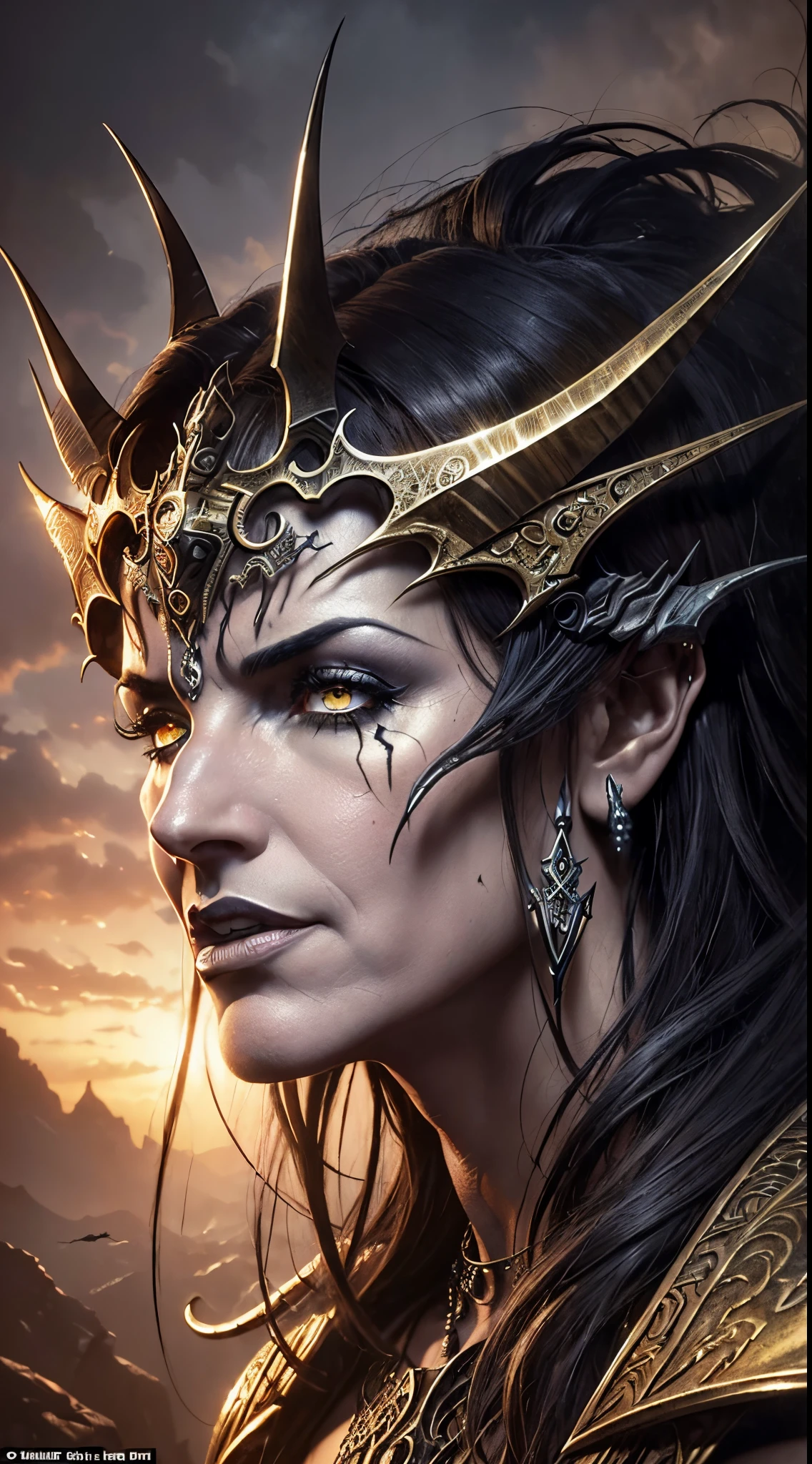 a stunningly intricate close up portrait (((luis royo and julie bell inspired fantasy mythological titan of the underworld death shadow being))) representing a (((sinister maniacal insanity))) that defies human form, with advanced photorealistic techniques applied, hyper-detailed features that are both unsettling and alluring, dressed in advanced metallic armor that complements its otherworldly appeal, with advanced lighting and hdr support, advanced shading techniques employed for a truly lifelike depiction, advanced rendering techniques such as subpixel anti-aliasing and ray tracing supported, created in a style that transcends this world
